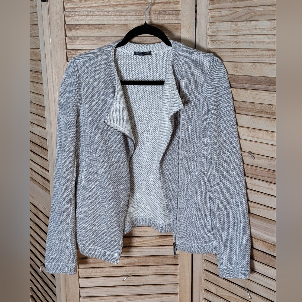 Eileen Fisher Petite Organic Cotton Moto Jacket Textured Zip Front PM - Picture 3 of 7